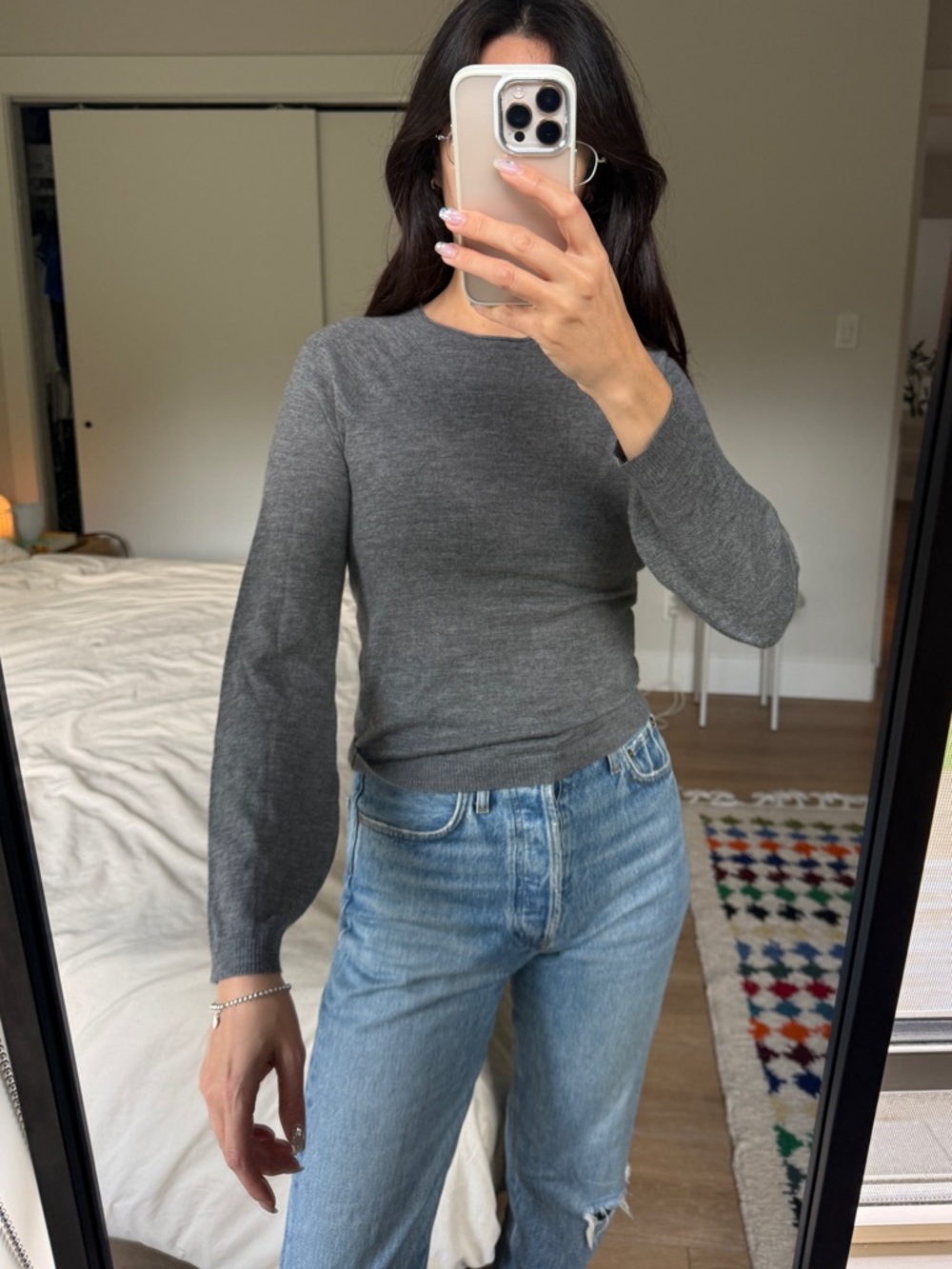 CO Collection 100% Cashmere Grey Raglan Crewneck Sweater XS